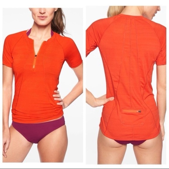 Athleta Women's Pacifica UPF Tee S Orange 1/4-Zip Short Sleeve Top Casual Active - Picture 1 of 7